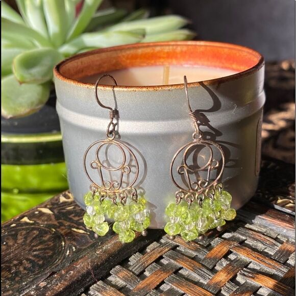 Sterling silver green crystal Chandelier earrings - Picture 1 of 4